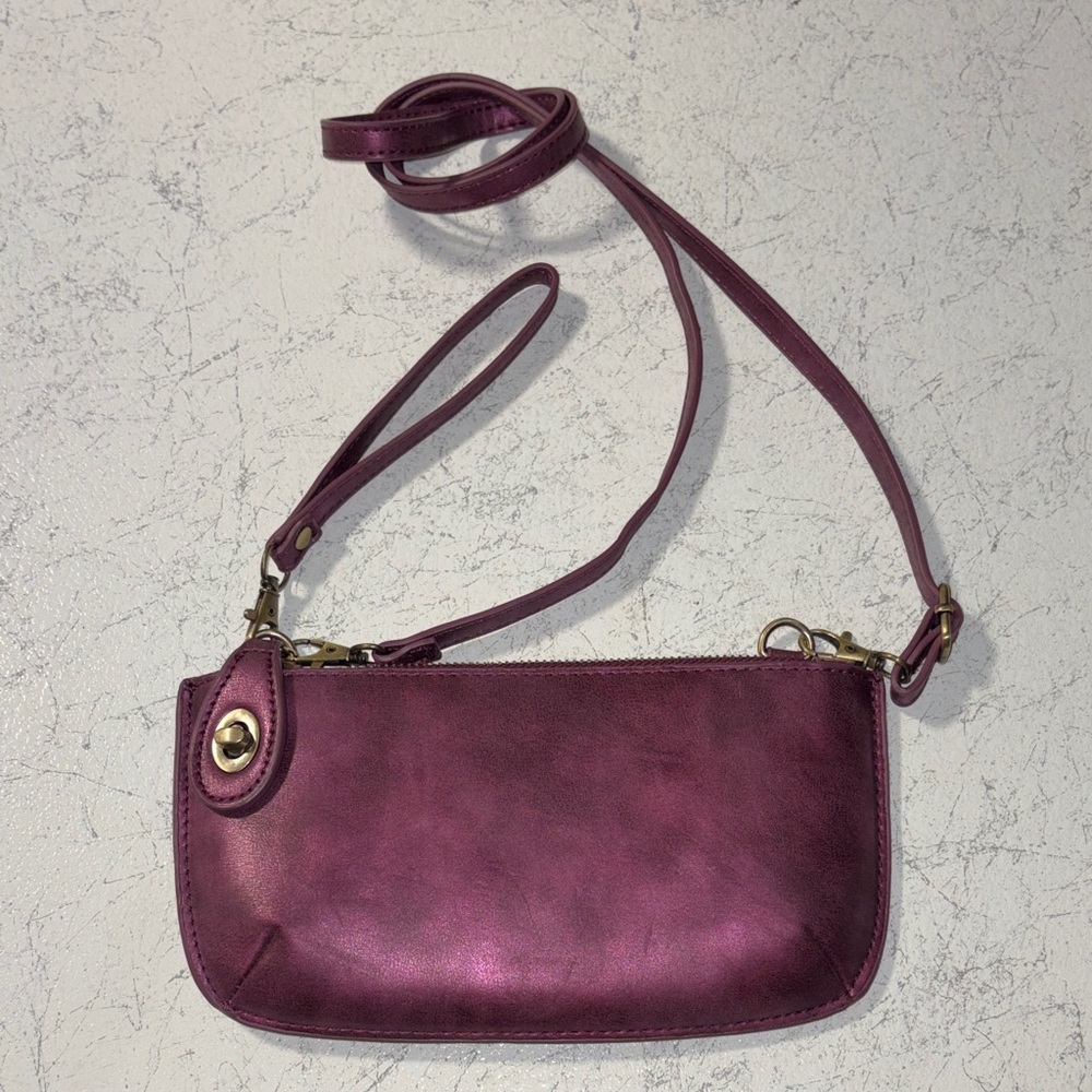 JoySusan Clutch Wallet Purse w/ matte metallic purple finish card slots, adjust